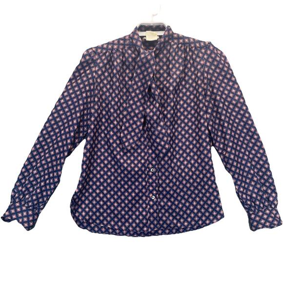 Vtg 80s Evan-Picone Lord Taylor Women Sz 8 Button Up Shirt W/Neck Tie Geometric - Picture 9 of 9